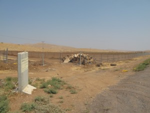 Land taken by Ro'i settlement - now fenced off with a 'firing zone' sign to warn away Palestinians