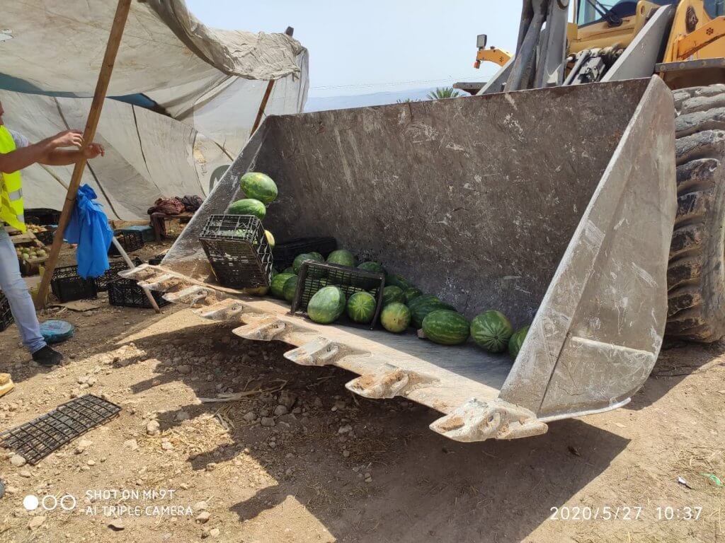 The Israeli army destroys roadside stalls in the Northern Jordan Valley